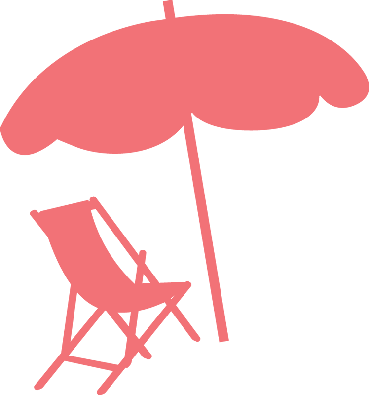 Graphic of a beach chair and umbrella