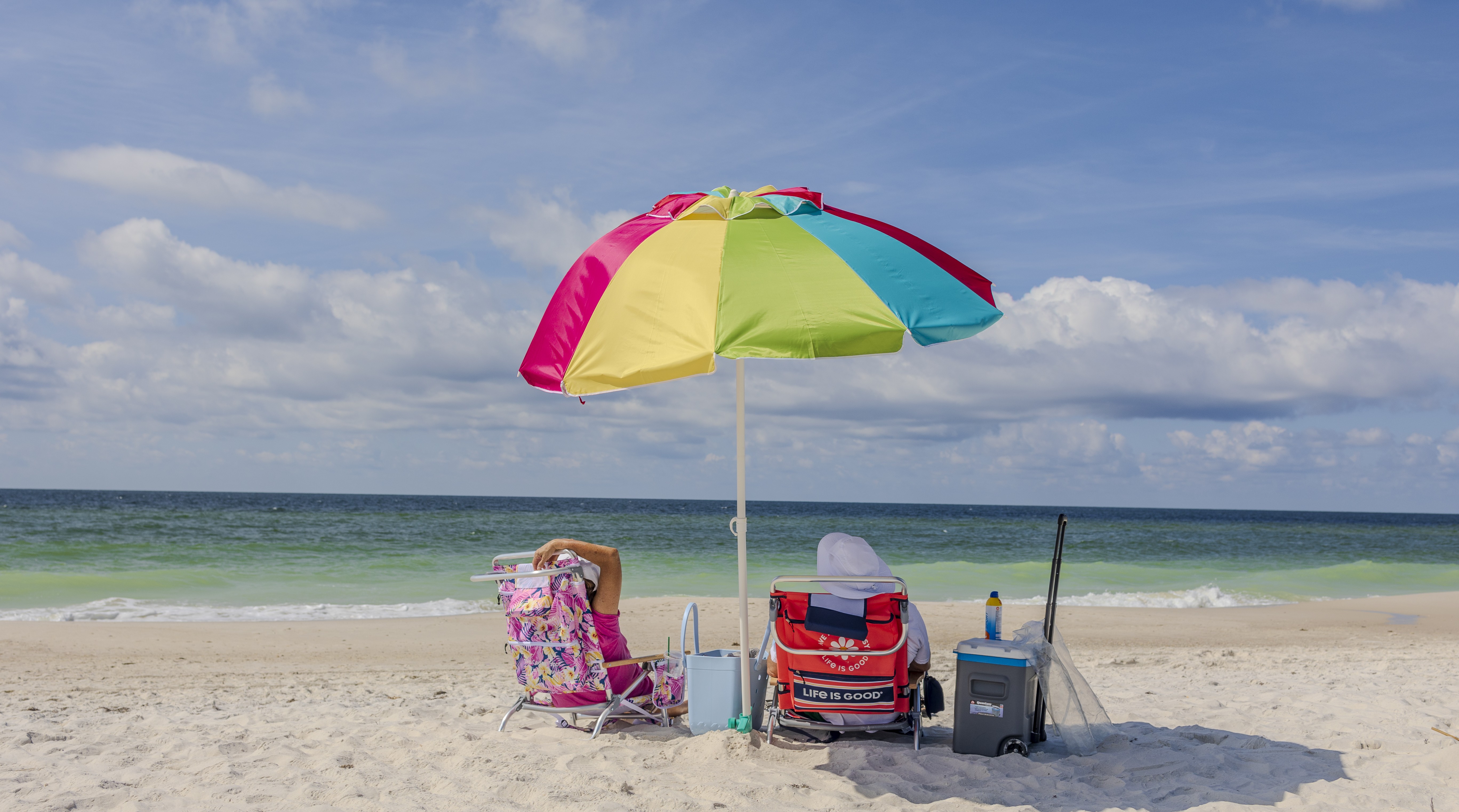 Beach chairs and beach umbrella