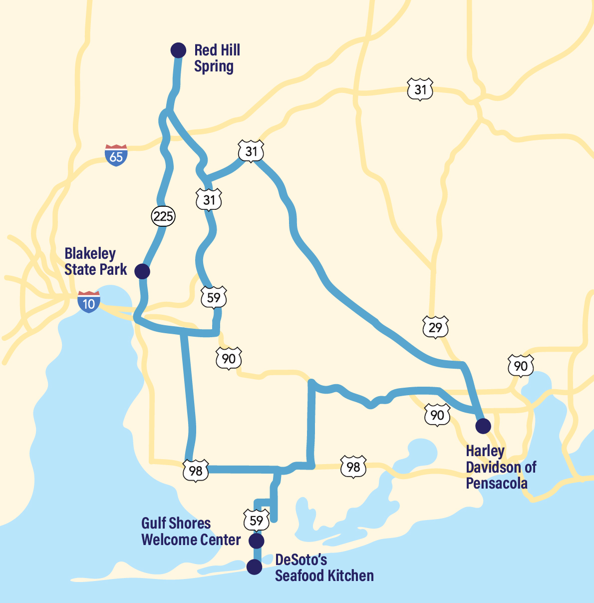 Gulf Shores AL Motorcycle Route