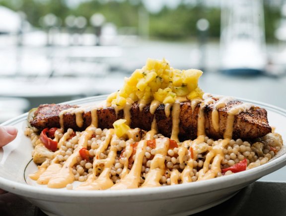 Fresh fish and couscous at Yoho Rum & Tacos Restaurant in Orange Beach