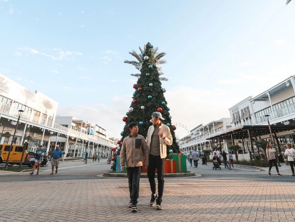 Father and son at The Wharf during Christmas