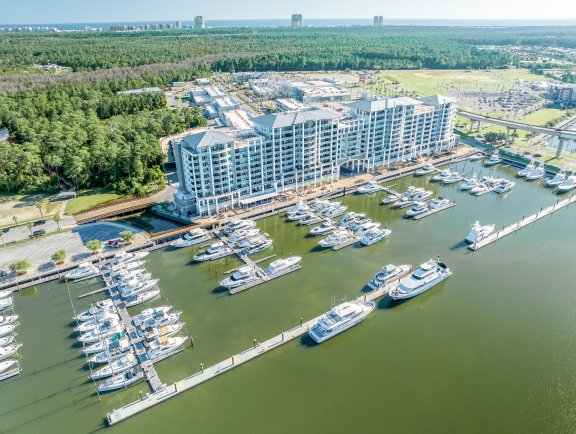Aerial view of The Wharf Marina in Orange Beach