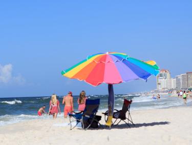 Beach umbrella and chairs