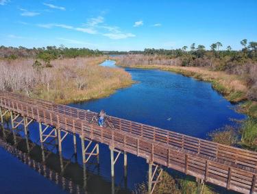 Couple biking at Gulf State Park in Gulf Shores, AL