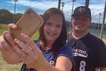Mother/son selfie at baseball game in Orange Beach, AL