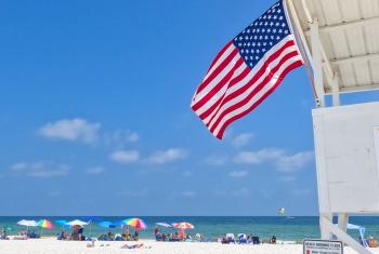 American Flag on Beach Lifeguard Stand