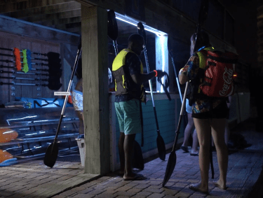 People getting ready for a kayak tour with Sea View Tours in Orange Beach