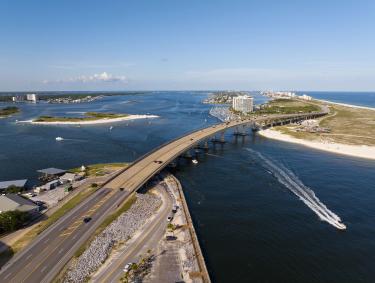 Aerial view of Perdido Pass Bridge in Orange Beach