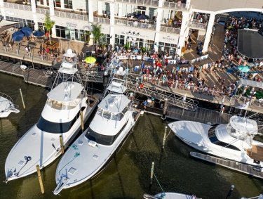Fishing tournament boats at the Wharf Marina during the Blue Marlin Grand Champion fishing tournament in Orange Beach