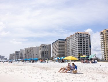 couple relaxing in beach chairs by the shore in Orange Beach