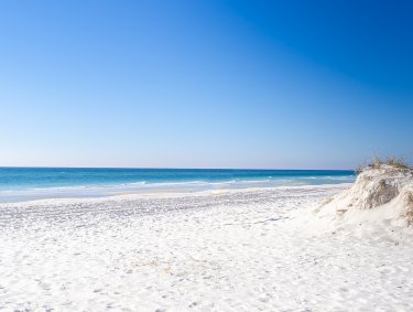 white sand and turquoise waters of the beach in Gulf Shores