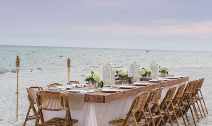 wedding reception set up on the beach in Orange Beach AL
