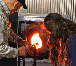 Glass-blowing lesson and demonstration