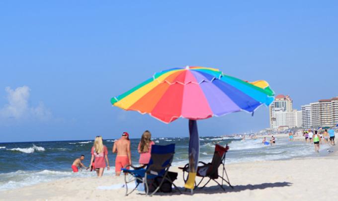 Beach umbrella and chairs