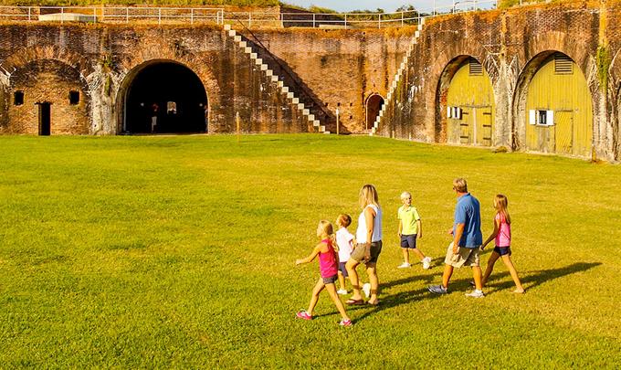 Family explores Fort Morgan in Alabama