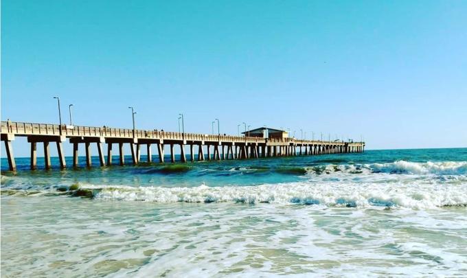 Gulf State Park Pier surrounded by turquoise waters