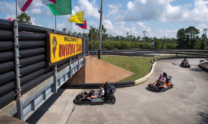 Family fun on the Go-Karts at Adventure Island in Orange Beach