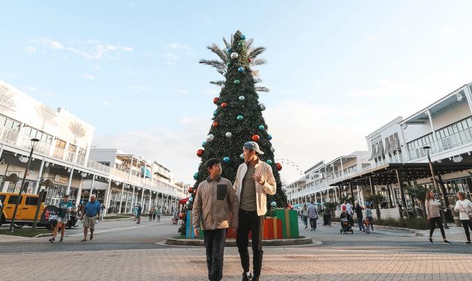 Father and son at The Wharf during Christmas