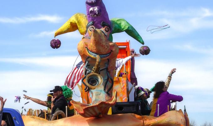 Shrimp Mardi Gras float at the Gulf Shores parade
