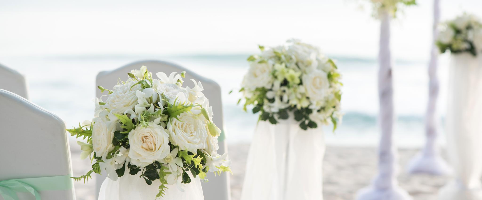 wedding chairs set up on the beach