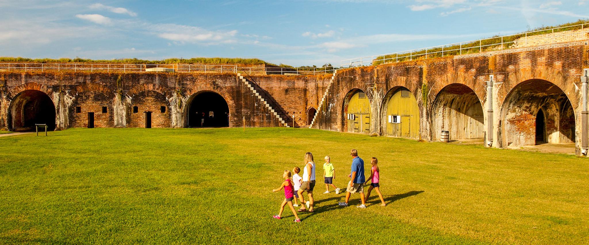Family explores Fort Morgan in Alabama