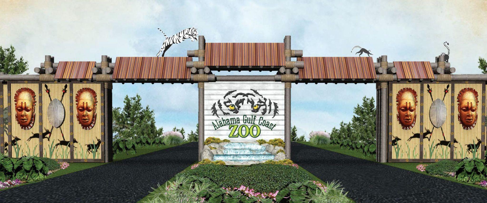 Main entrance to Alabama Gulf Coast Zoo in Gulf Shores, AL