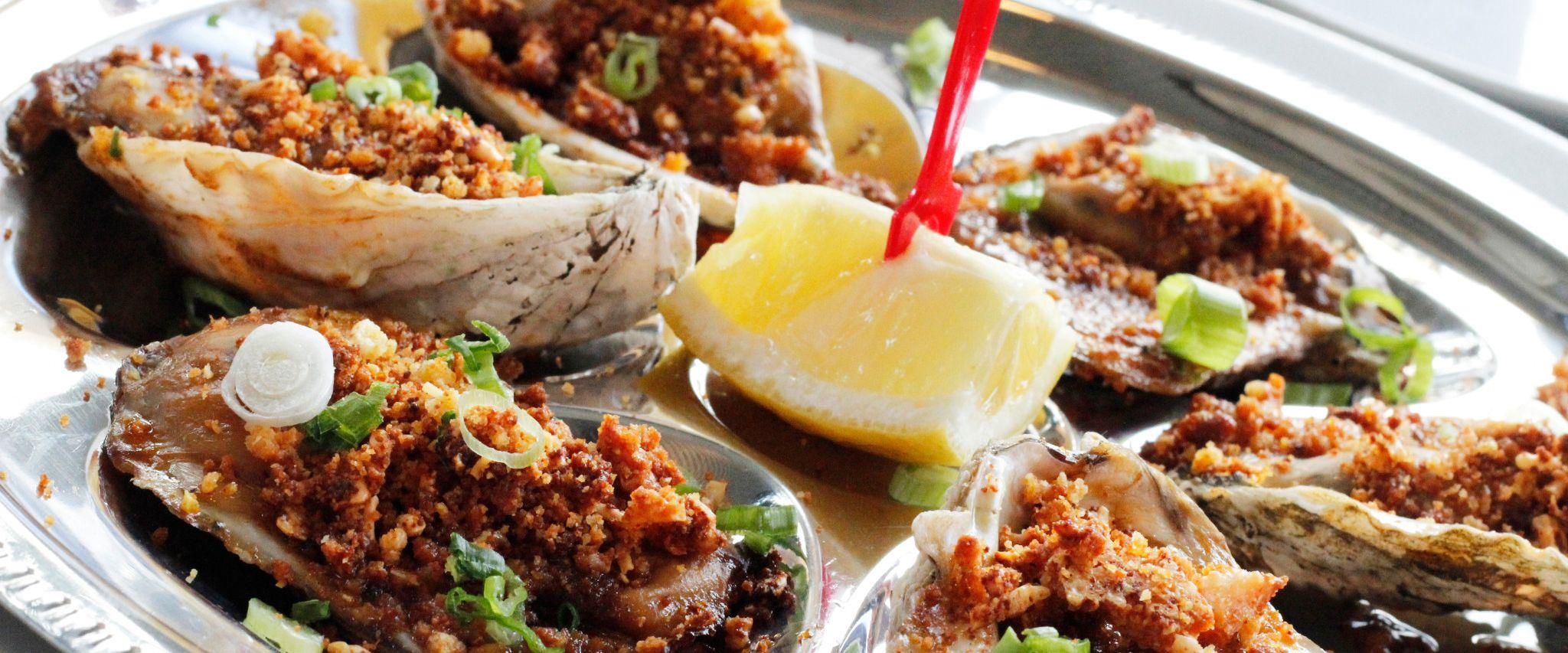 Baked oysters at Fisher's at Orange Beach Marina in Orange Beach, AL