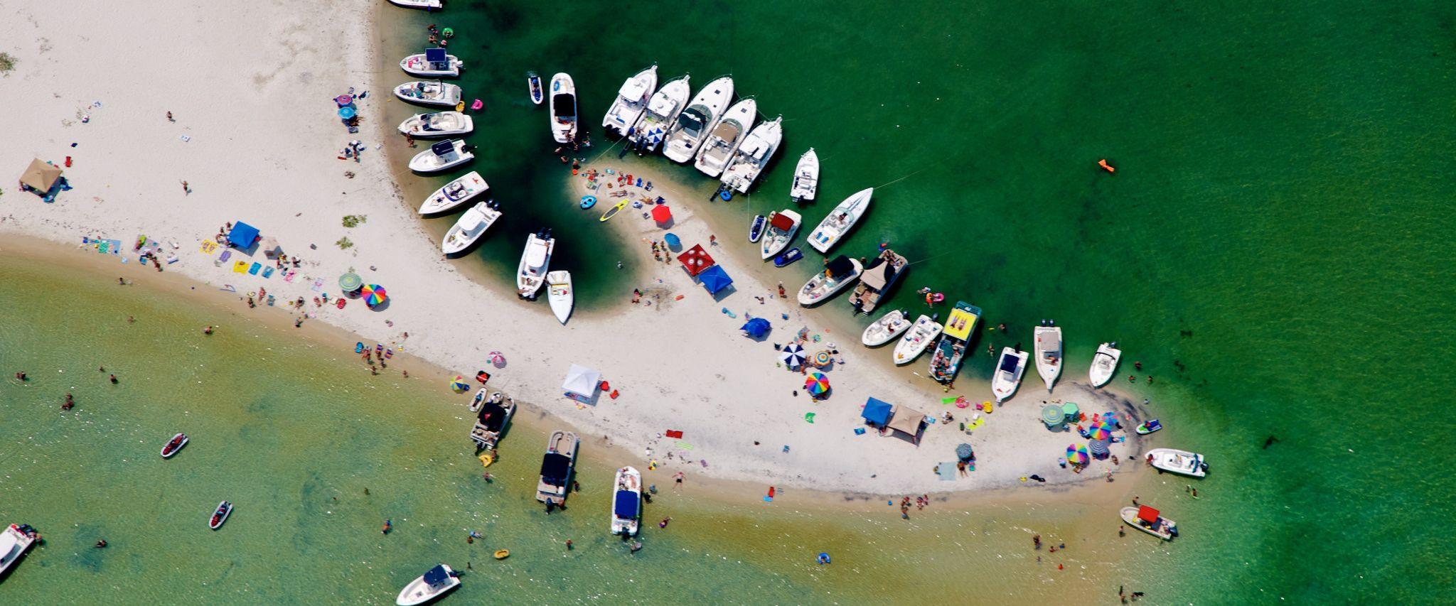 Boats at Bird Island in Orange Beach, AL