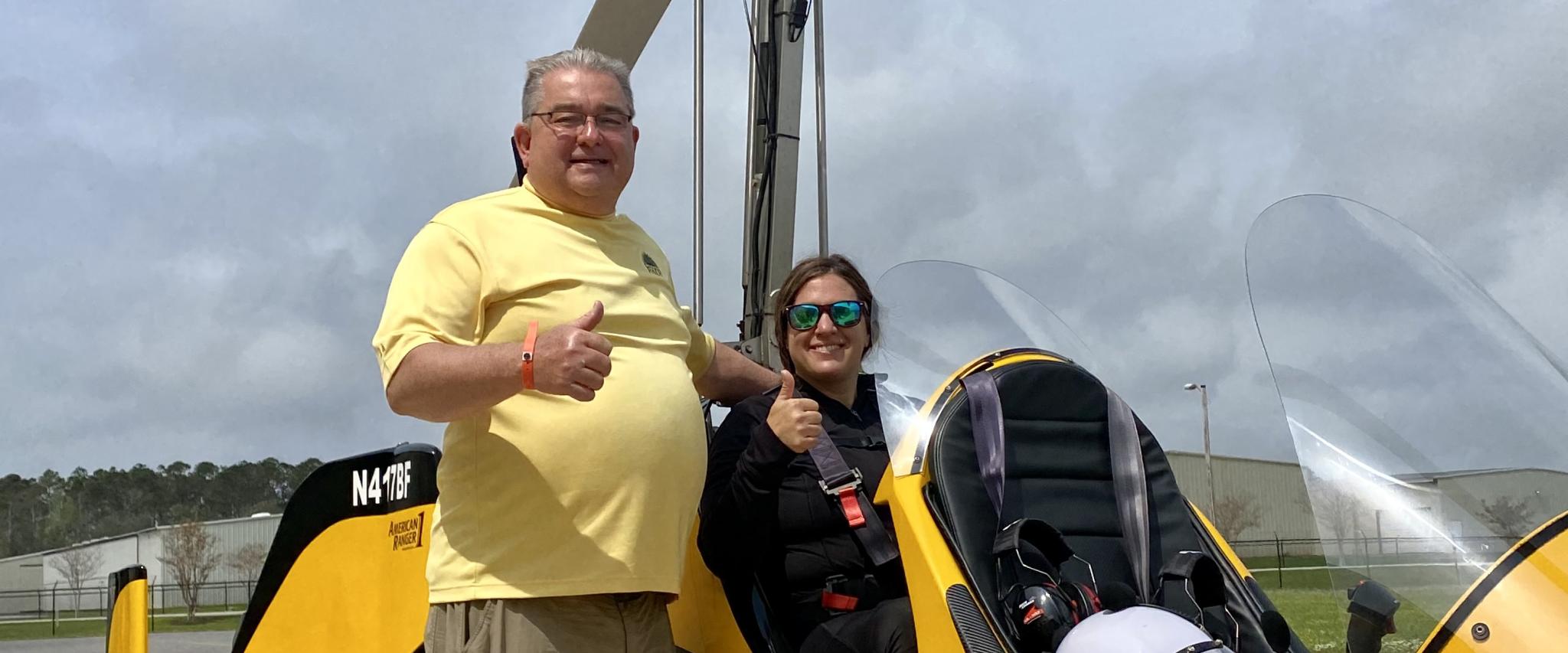 Father and daughter on BeachFlight Aviation gyroplane