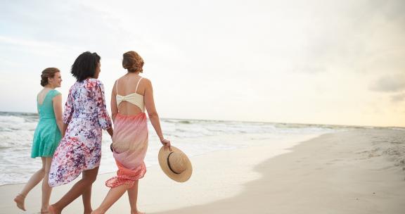 Girlfriends Walking Orange Beach