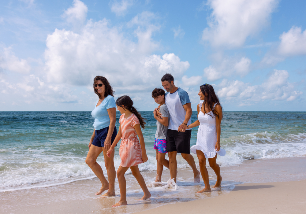 family on beach