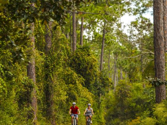 Couple biking on Hugh S. Branyon Backcountry Trail
