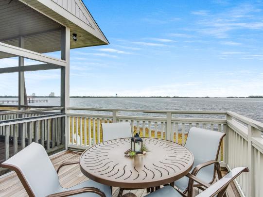 Scenic view of Lake Shelby from the deck of one of the Eagle Cottages in Gulf State Park