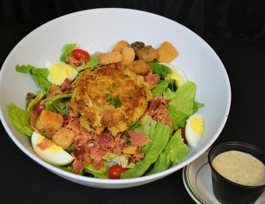 Bowl of crab cake BLT salad