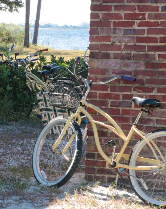 bike leaning against cottage in Gulf Shores
