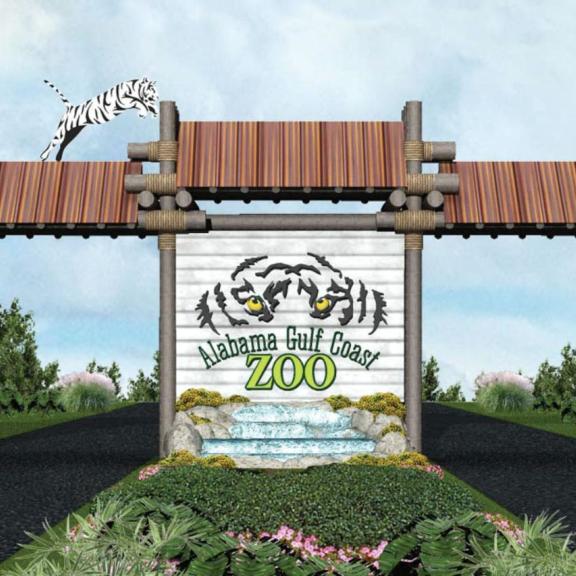 Main entrance to Alabama Gulf Coast Zoo in Gulf Shores, AL