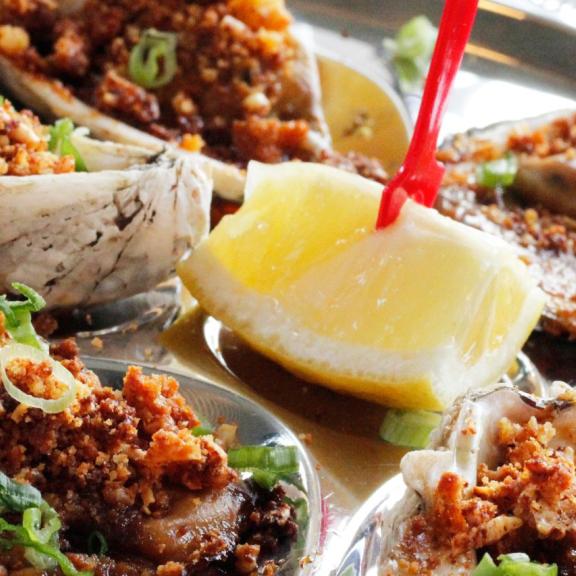 Baked oysters at Fisher's at Orange Beach Marina in Orange Beach, AL