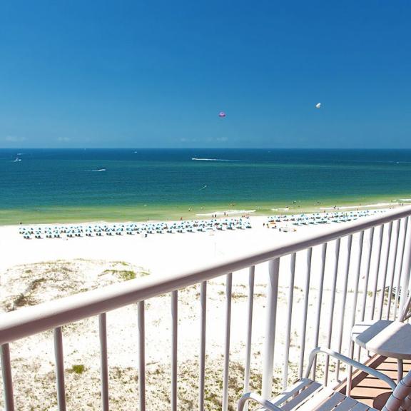 Hotel balcony overlooking Alabama's beaches