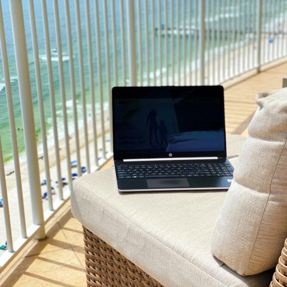 Laptop on balcony in Gulf Shores 