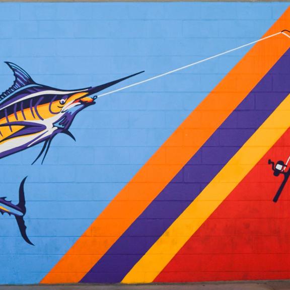 Fishing mural at The Wharf
