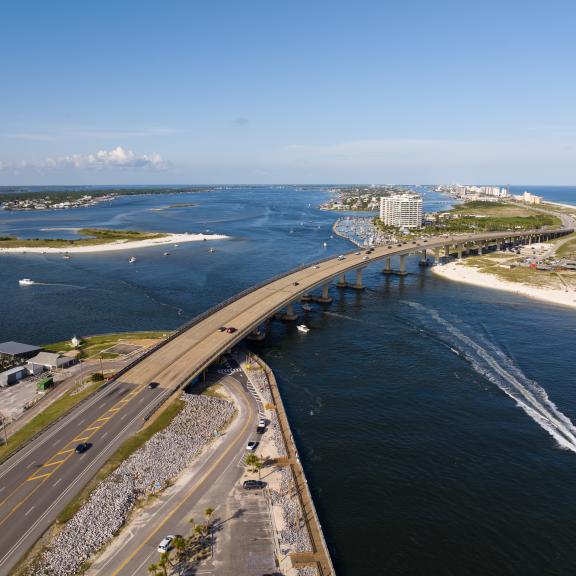 Drone shot of the Perdido Pass on Alabama's Beaches