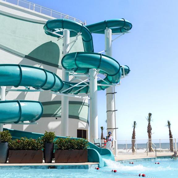 waterslide and pool at Turquoise Place beachfront resort in Orange Beach