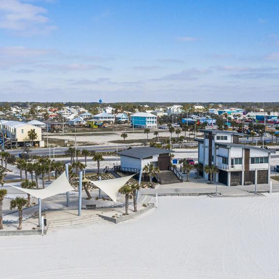 Aerial view of Gulf Place Gulf Shores Public Beach