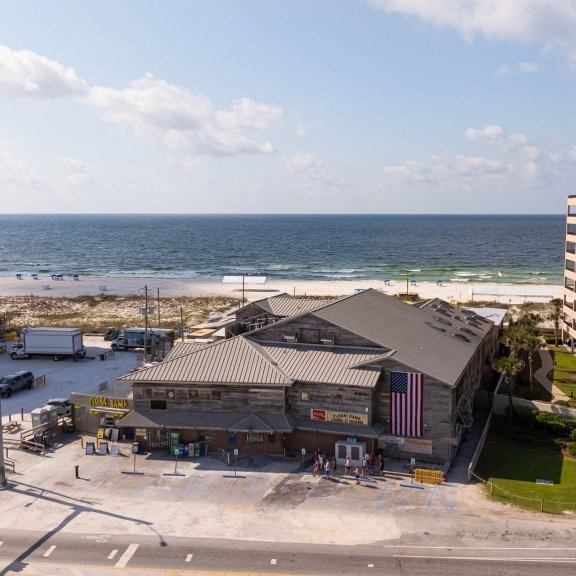 Aerial view of the iconic Flora-Bama beach bar in Orange Beach