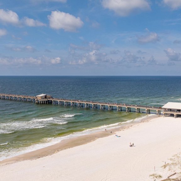 Aerial view of Gulf State Park Fishing & Education Pier in Gulf Shores