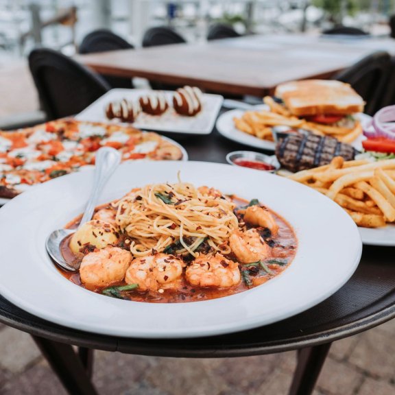 Platter of food at Cobalt waterfront restaurant in Orange Beach