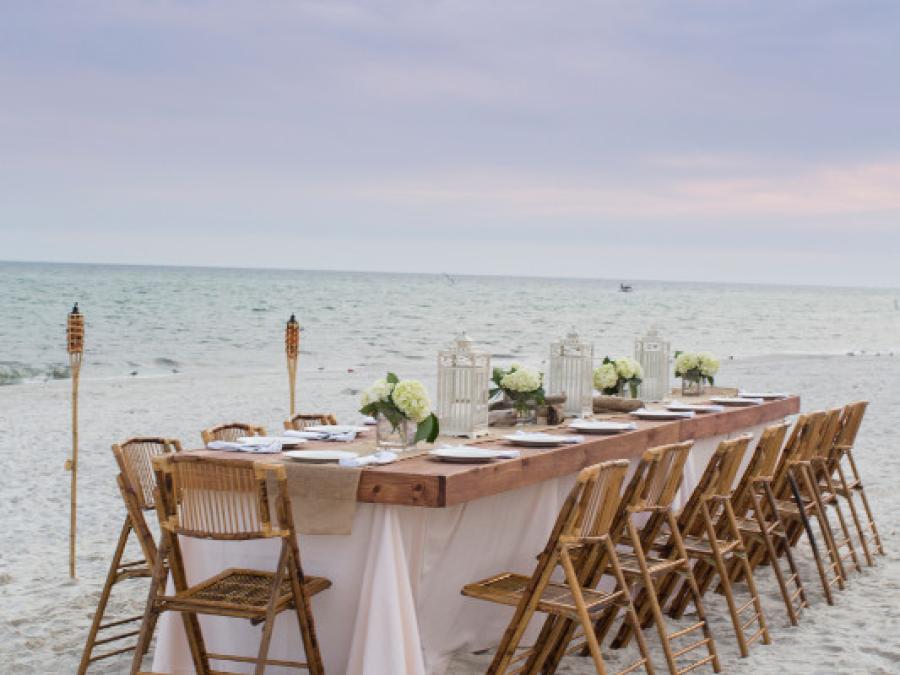 wedding reception set up on the beach in Orange Beach AL