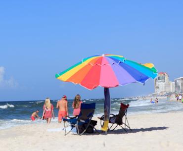 Beach umbrella and chairs