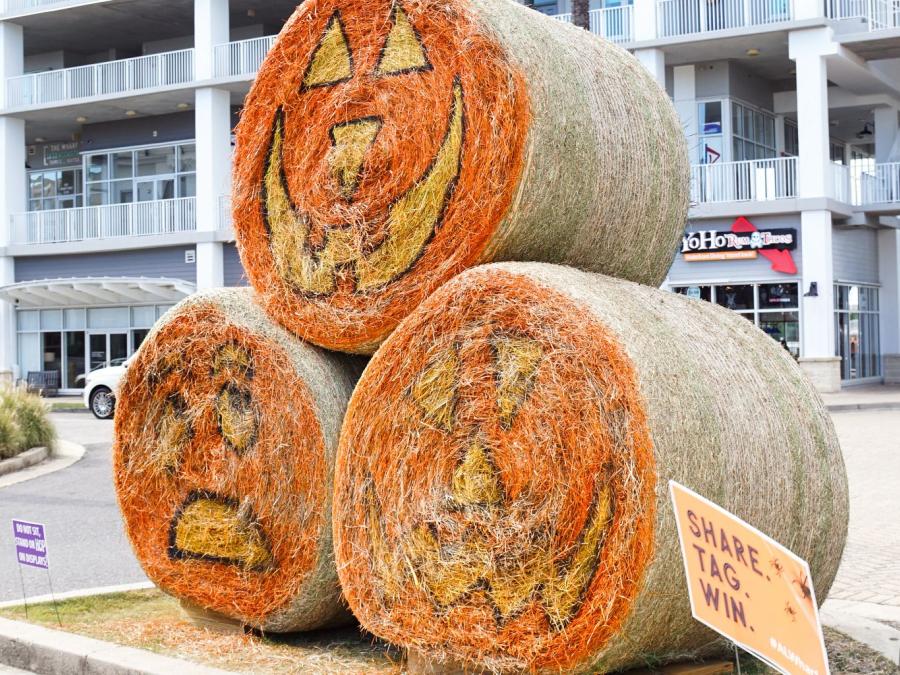 Painted hay barrels at The Wharf