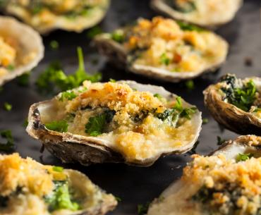 Pan of oysters rockefeller